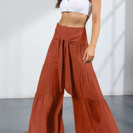 Chic Wide-Leg Cotton Pants with Stylish Woven Straps