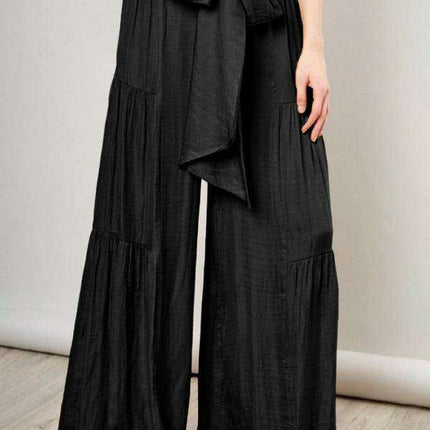 Chic Wide-Leg Cotton Pants with Stylish Woven Straps