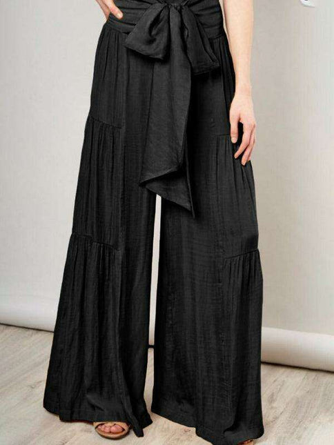 Chic Wide-Leg Cotton Pants with Stylish Woven Straps