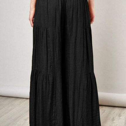 Chic Wide-Leg Cotton Pants with Stylish Woven Straps