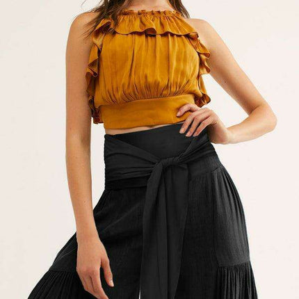 Chic Wide-Leg Cotton Pants with Stylish Woven Straps
