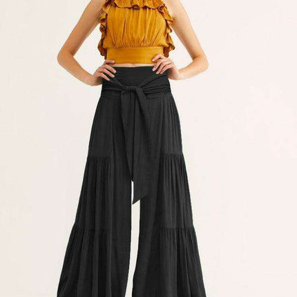 Chic Wide-Leg Cotton Pants with Stylish Woven Straps