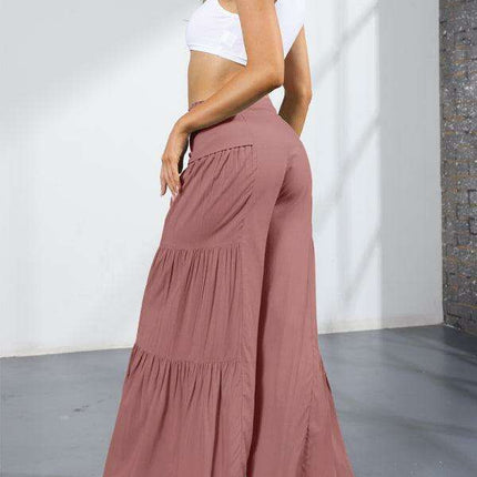 Chic Wide-Leg Cotton Pants with Stylish Woven Straps