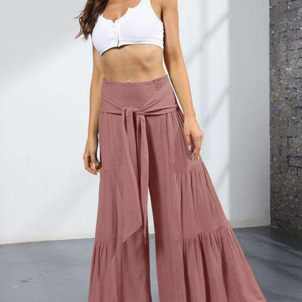 Chic Wide-Leg Cotton Pants with Stylish Woven Straps