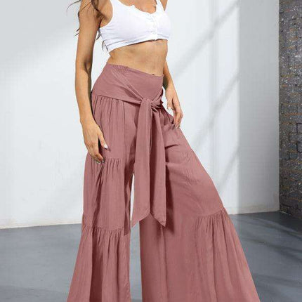 Chic Wide-Leg Cotton Pants with Stylish Woven Straps