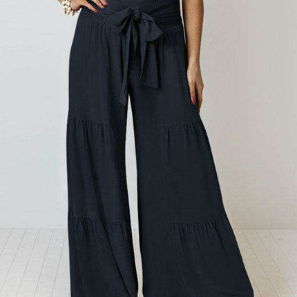 Chic Wide-Leg Cotton Pants with Stylish Woven Straps