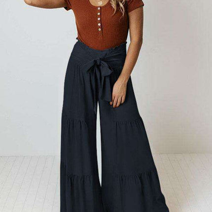 Chic Wide-Leg Cotton Pants with Stylish Woven Straps