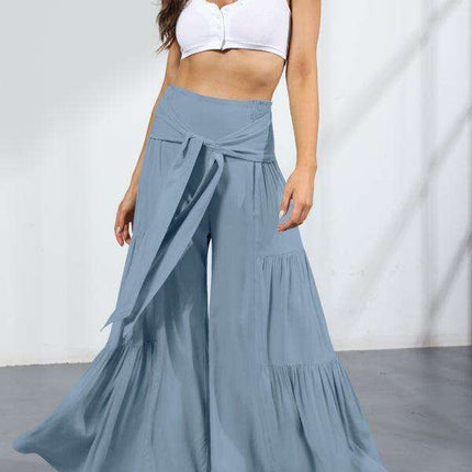 Chic Wide-Leg Cotton Pants with Stylish Woven Straps