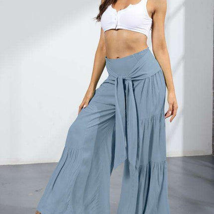 Chic Wide-Leg Cotton Pants with Stylish Woven Straps