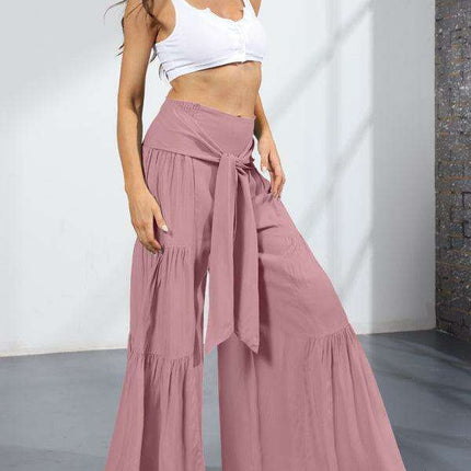 Chic Wide-Leg Cotton Pants with Stylish Woven Straps