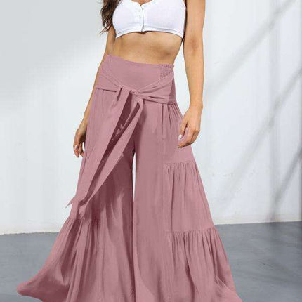 Chic Wide-Leg Cotton Pants with Stylish Woven Straps