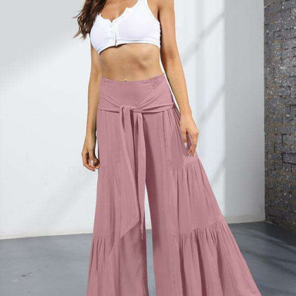 Chic Wide-Leg Cotton Pants with Stylish Woven Straps