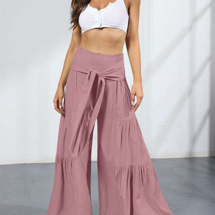 Chic Wide-Leg Cotton Pants with Stylish Woven Straps