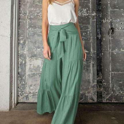Chic Wide-Leg Cotton Pants with Stylish Woven Straps