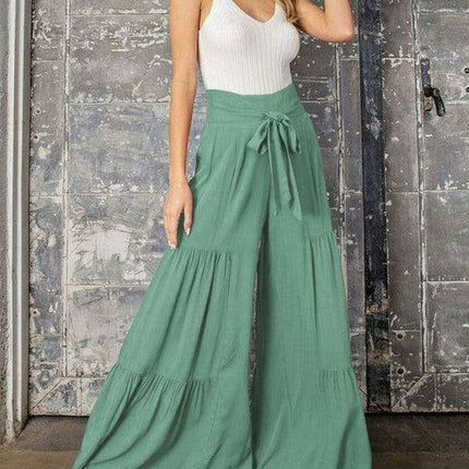 Chic Wide-Leg Cotton Pants with Stylish Woven Straps