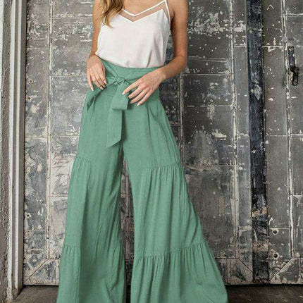 Chic Wide-Leg Cotton Pants with Stylish Woven Straps