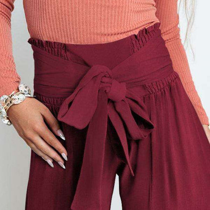 Chic Wide-Leg Cotton Pants with Stylish Woven Straps