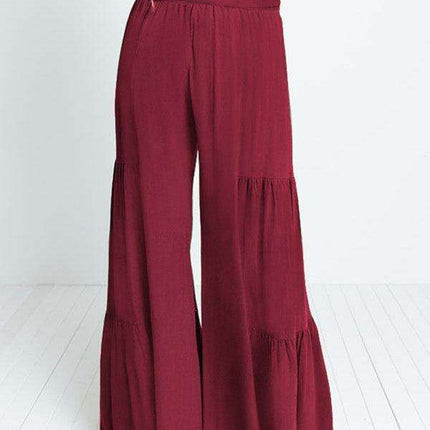 Chic Wide-Leg Cotton Pants with Stylish Woven Straps