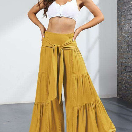Chic Wide-Leg Cotton Pants with Stylish Woven Straps