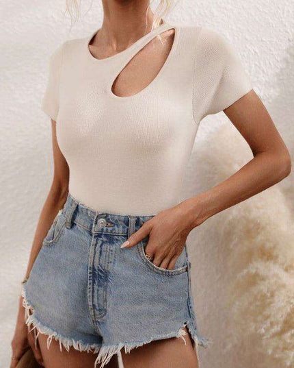 Chic Asymmetrical Shoulder Ribbed Knit Sweater