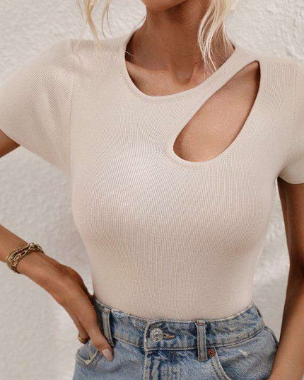 Chic Asymmetrical Shoulder Ribbed Knit Sweater