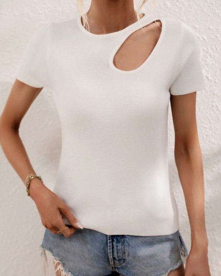 Chic Asymmetrical Shoulder Ribbed Knit Sweater
