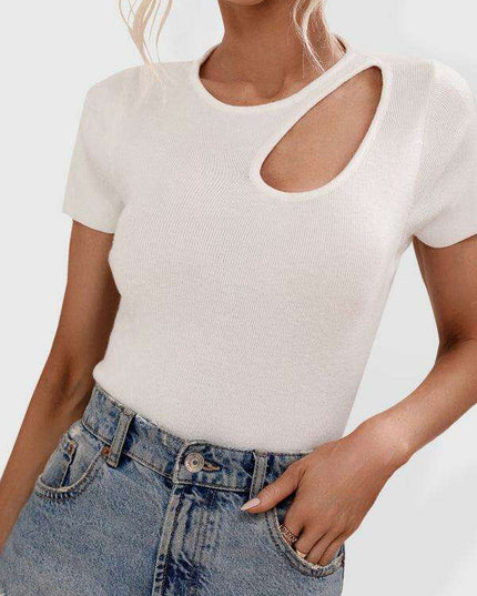 Chic Asymmetrical Shoulder Ribbed Knit Sweater