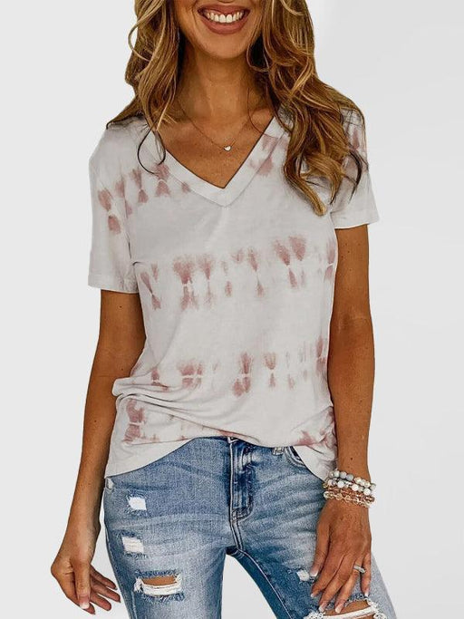Striped Tie-Dye Print Women's Casual T-Shirt with Short Sleeves