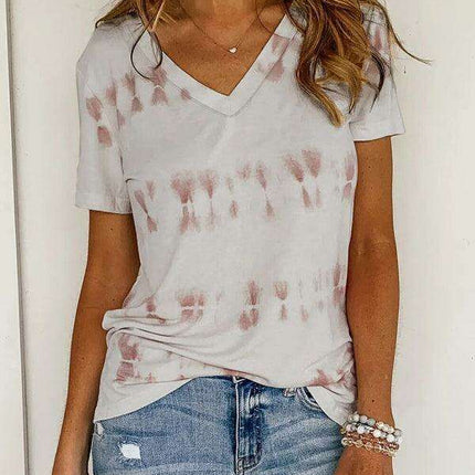 Casual Chic Women's Striped Tie-Dye Short Sleeve Tee