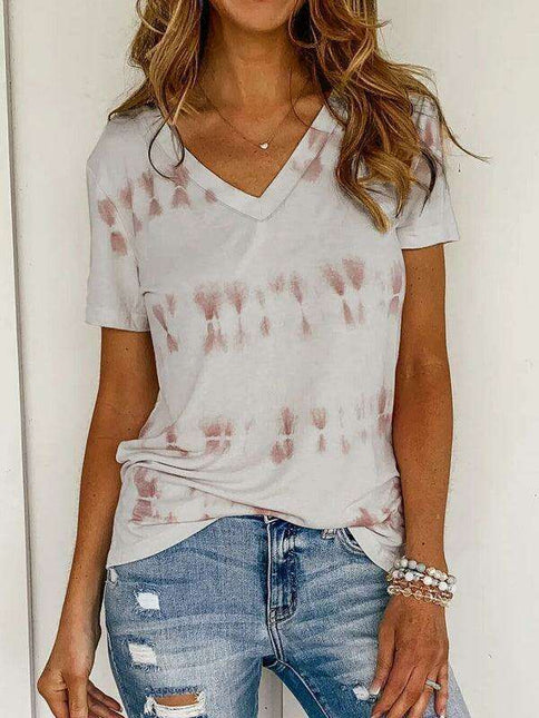 Casual Chic Women's Striped Tie-Dye Short Sleeve Tee