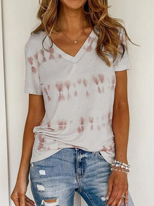 Casual Striped Tie-Dye Women's Tee with Short Sleeves