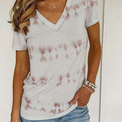 Casual Chic Women's Striped Tie-Dye Short Sleeve Tee