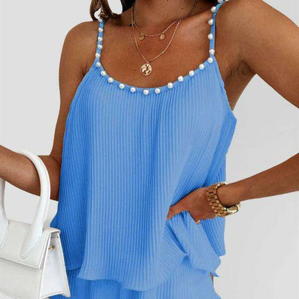 Elegant Pearl-Accented Sleeveless Camisole