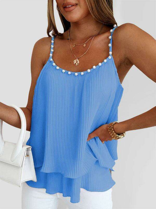 Elegant Pearl-Accented Sleeveless Camisole