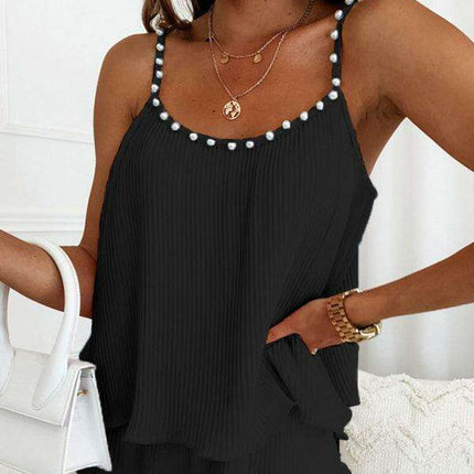 Elegant Pearl-Accented Sleeveless Camisole