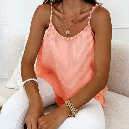Elegant Pearl-Accented Sleeveless Camisole
