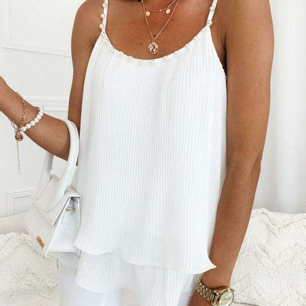 Elegant Pearl-Accented Sleeveless Camisole