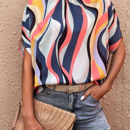 Colorful Zigzag Mock Neck Crop Top - Must-Have Summer Piece
