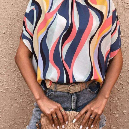 Colorful Zigzag Mock Neck Crop Top - Must-Have Summer Piece