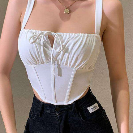 Elegant Satin Crop Top with Bow Accent and Gathered Detail