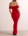 Daring Solid Color Off-the-Shoulder Halter Neck Slit Dress for Women