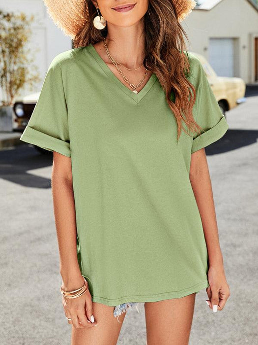 Jakoto | Casual Women's Short Sleeve V-neck T-shirt in Solid Color