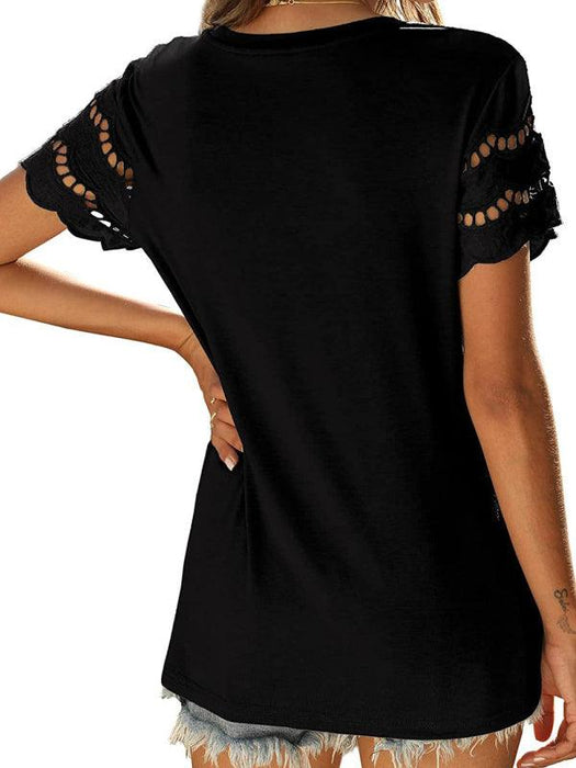 Elegant Leisure Style Lace Sleeve Knit Top with Herringbone Detail for Women