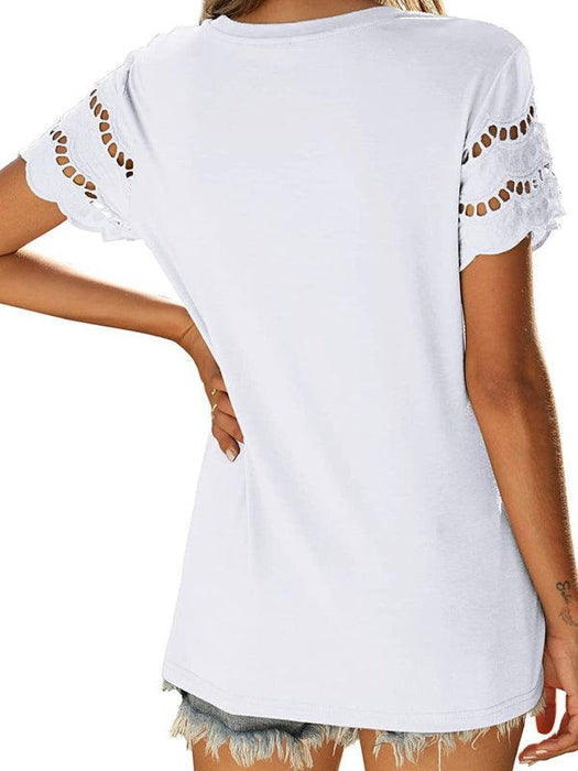 Elegant Leisure Style Lace Sleeve Knit Top with Herringbone Detail for Women