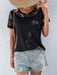 Elegant Lace-Trimmed Short Sleeve Top for Fashionable Ladies
