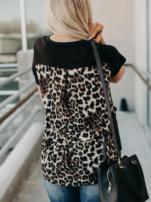 Leopard Print V-neck T-shirt for Women