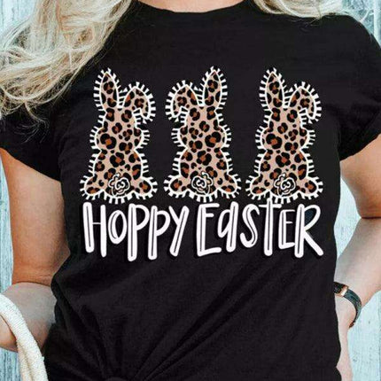 Leopard Print Bunny Graphic T-Shirt - Stylish Women's Casual Wear for Everyday Elegance