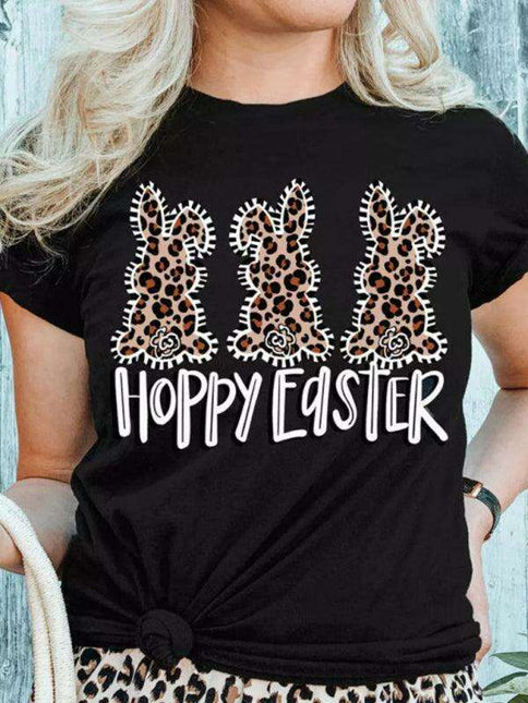 Leopard Print Bunny Graphic T-Shirt - Stylish Women's Casual Wear for Everyday Elegance