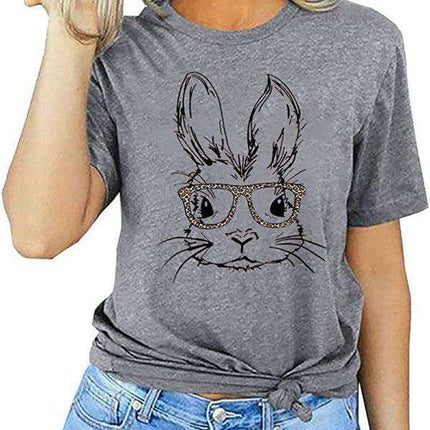 Leopard Print Bunny Graphic T-Shirt - Stylish Women's Casual Wear for Everyday Elegance