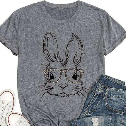 Leopard Print Bunny Graphic T-Shirt - Stylish Women's Casual Wear for Everyday Elegance